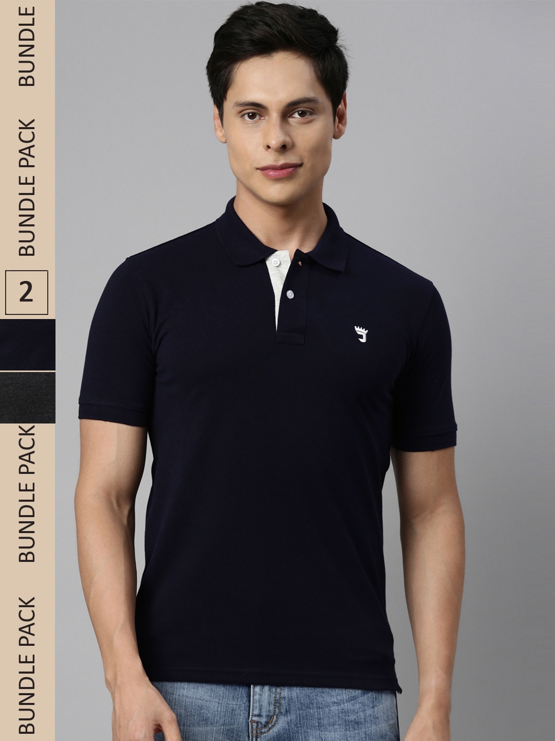 

Joven Men Black & Navy Blue 2 Polo Collar T-shirt