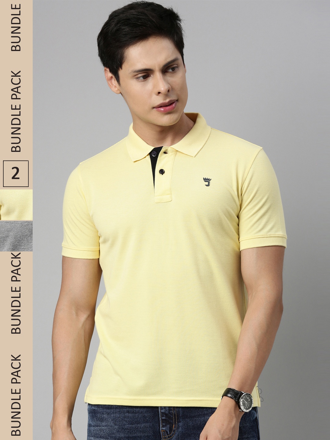 

Joven Men Yellow & Grey 2 Polo Collar T-shirt