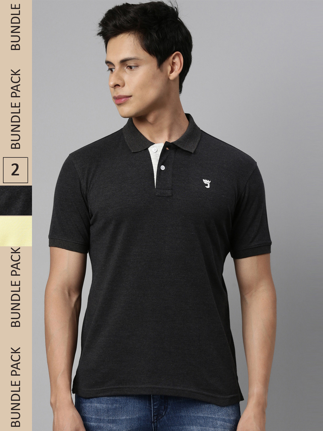 

Joven Men Black 2 Polo Collar T-shirt