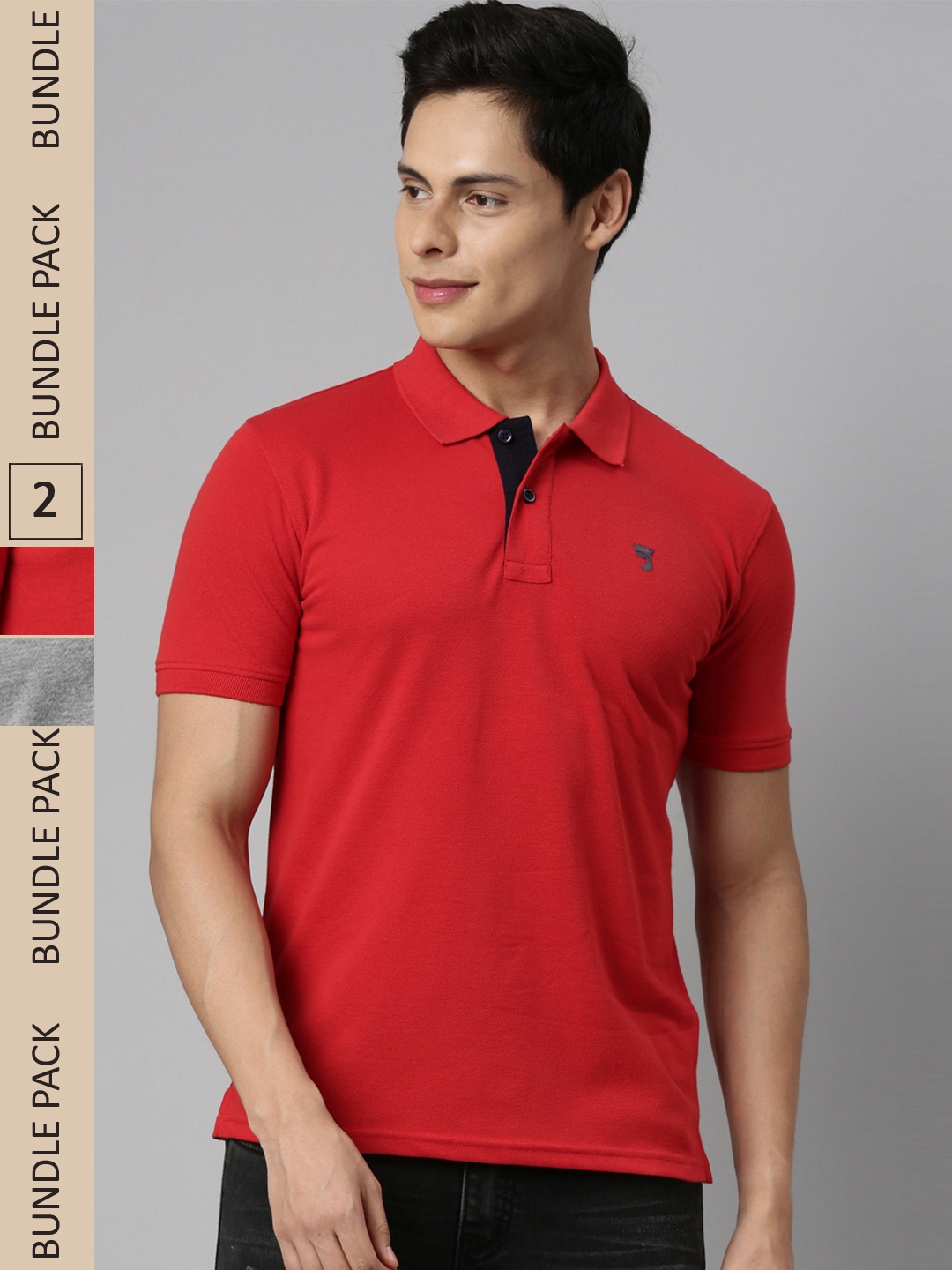 

Joven Men Red 2 Polo Collar Applique T-shirt