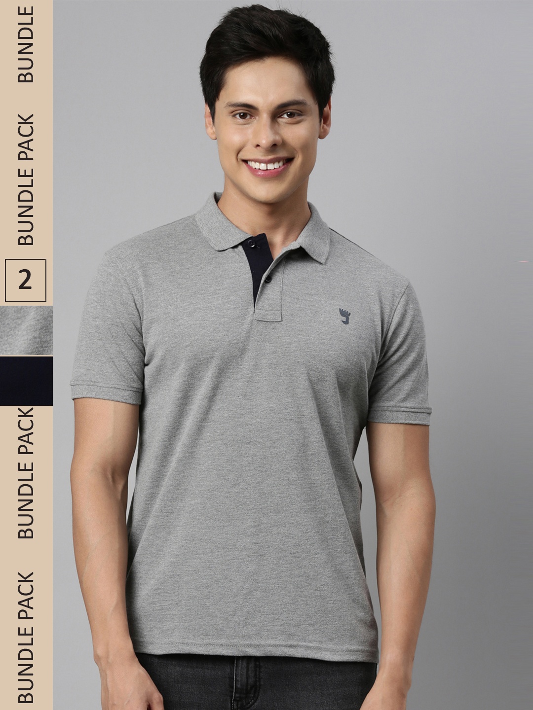 

Joven Men Navy Blue 2 Polo Collar Applique T-shirt