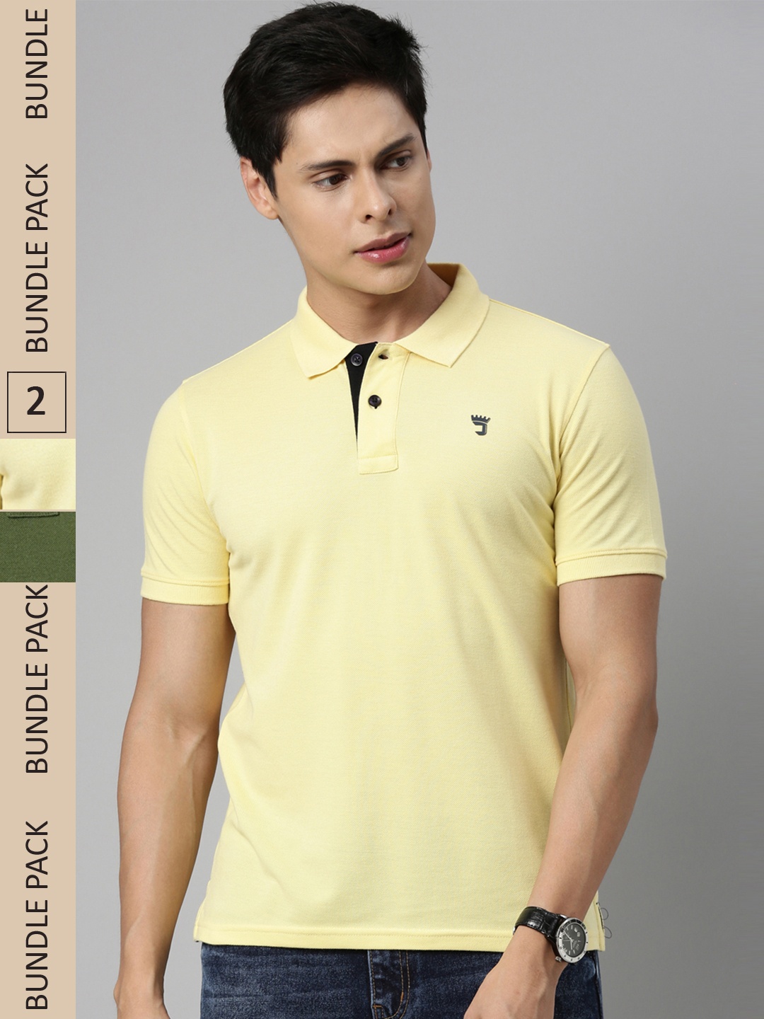 

Joven Men Yellow 2 Polo Collar Pockets T-shirt