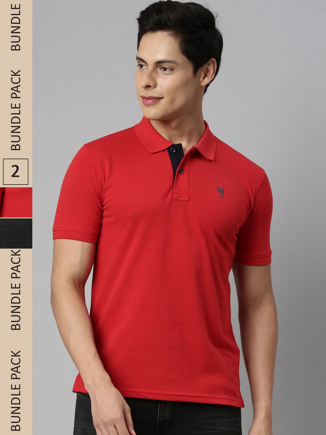 

Joven Men Red 2 Polo Collar Applique T-shirt