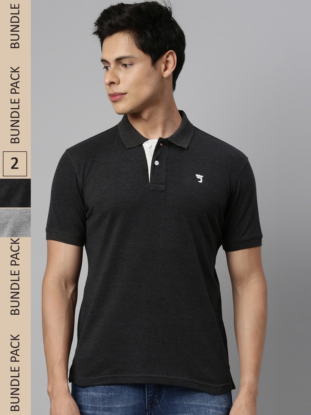 

Joven Men Black 2 Polo Collar Applique T-shirt