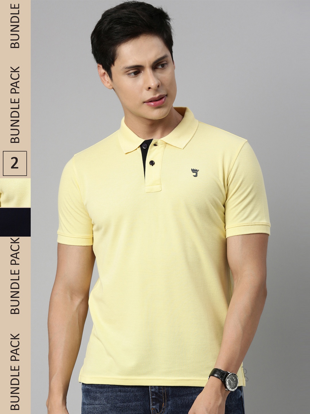 

Joven Men Navy Blue 2 Polo Collar Pockets T-shirt