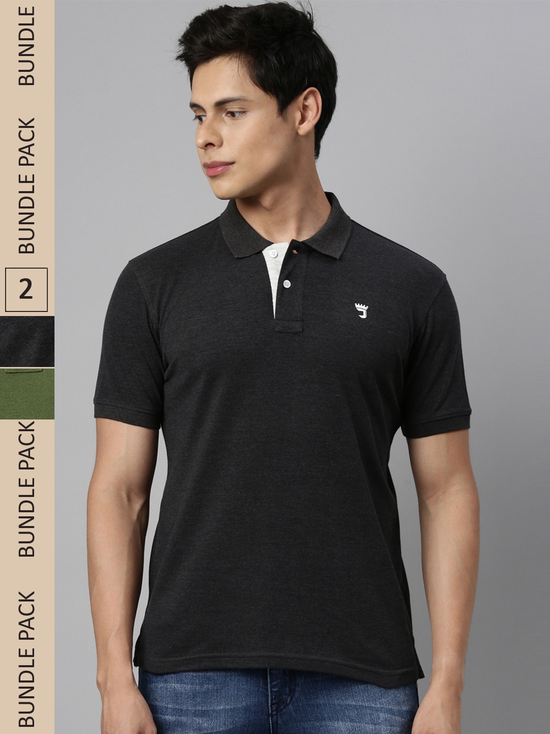 

Joven Men Charcoal 2 Polo Collar T-shirt