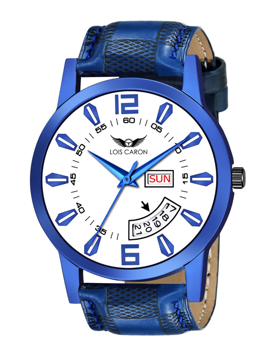 

LOIS CARON Men White Dial & Blue Leather Straps Analogue Watch MLC-8257