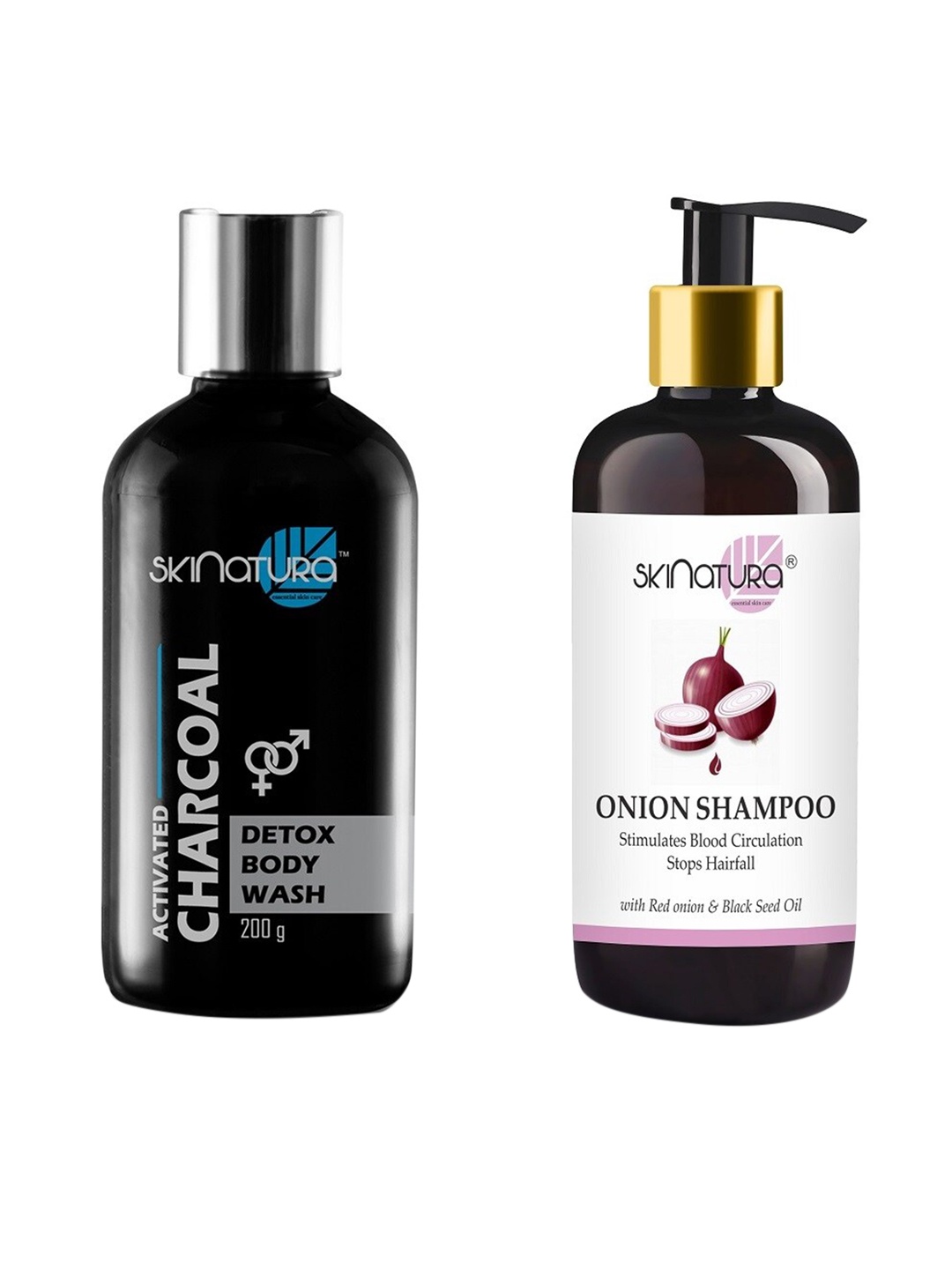 

Skinatura Set of 2 Activated Charcoal Detox Body Wash + Onion Shampoo, White