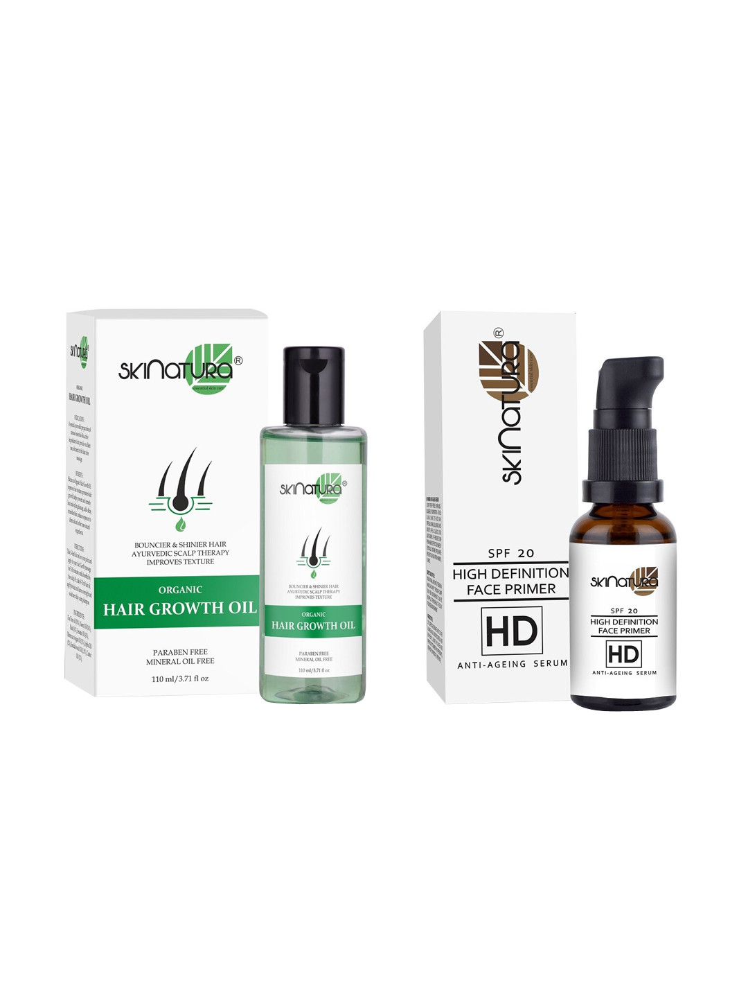 

Skinatura Set of 2 Organic Hair Growth Oil + SPF 20 HD Face Primer, White