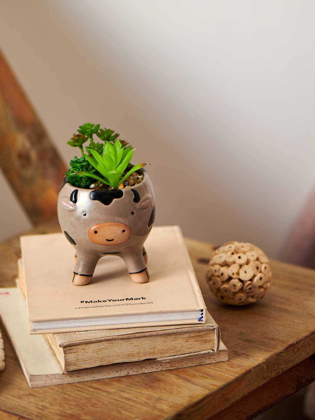

Chumbak Brown & Black Succ-Oink-Ulants In Bloom Faux Planter