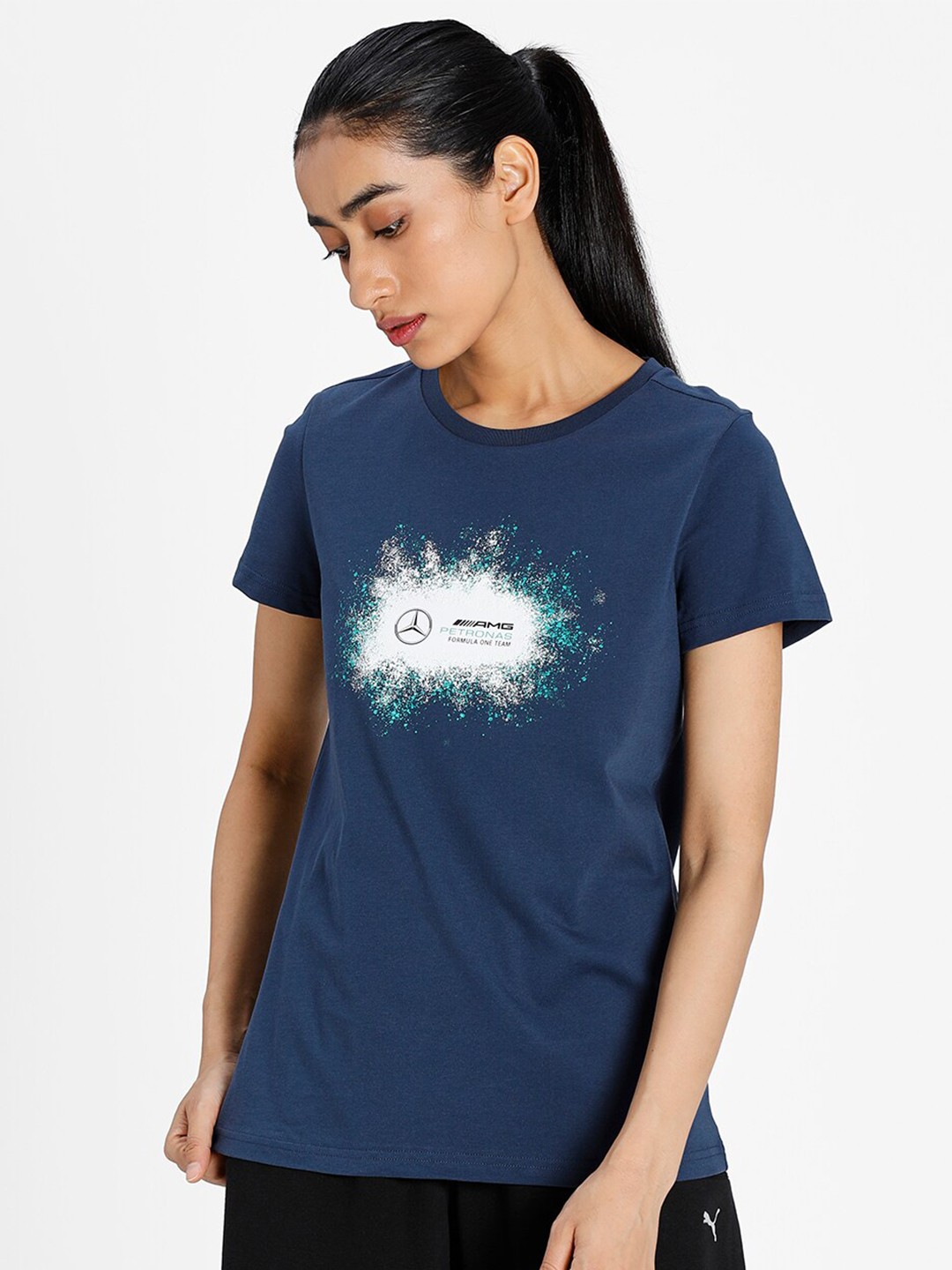 

Puma Women Blue & White Sports Mercedes F1 Logo AMG Petronas Printed Outdoor T-shirt