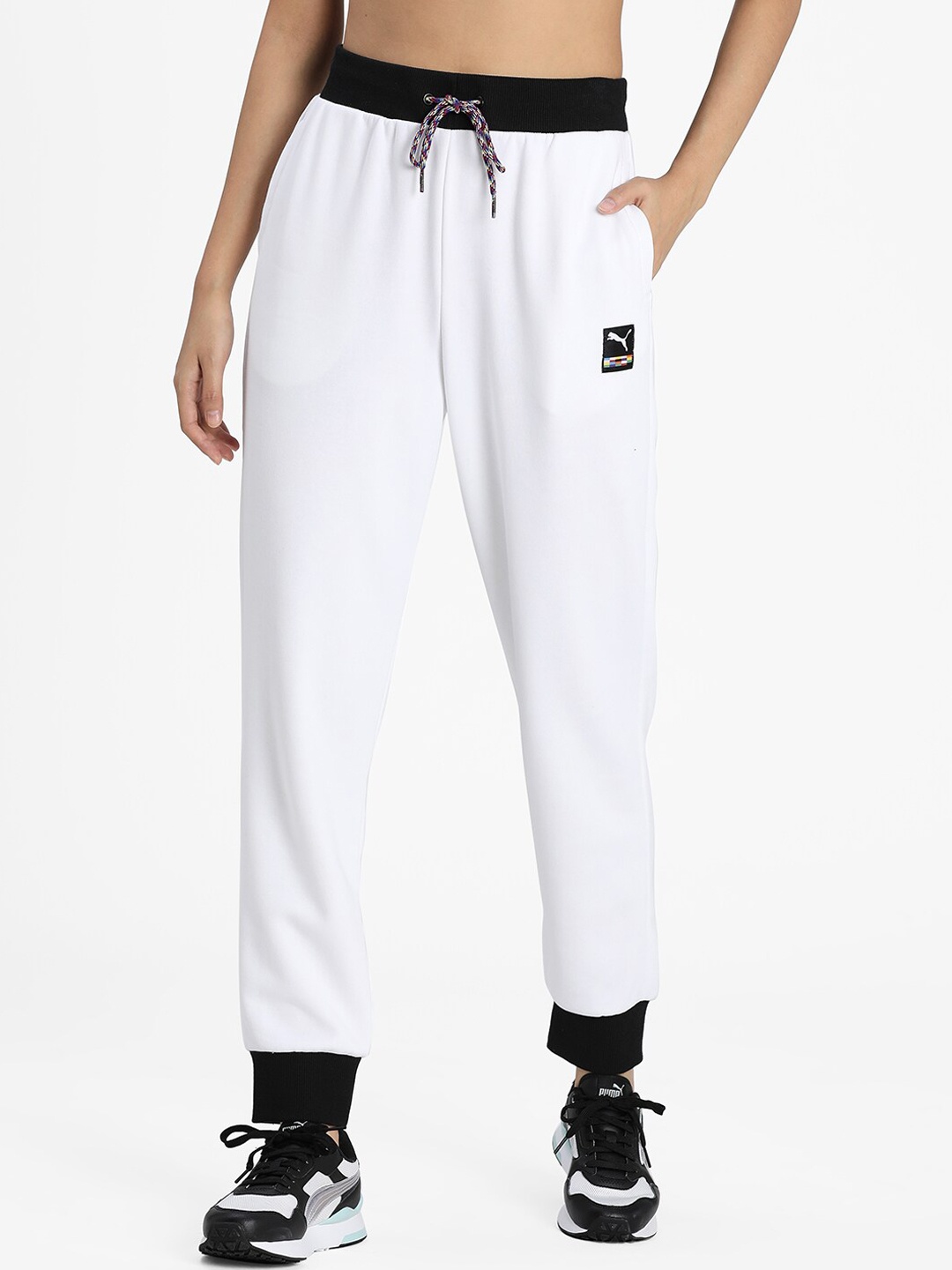 

PUMA International Women White & Black Knitted Track Pants