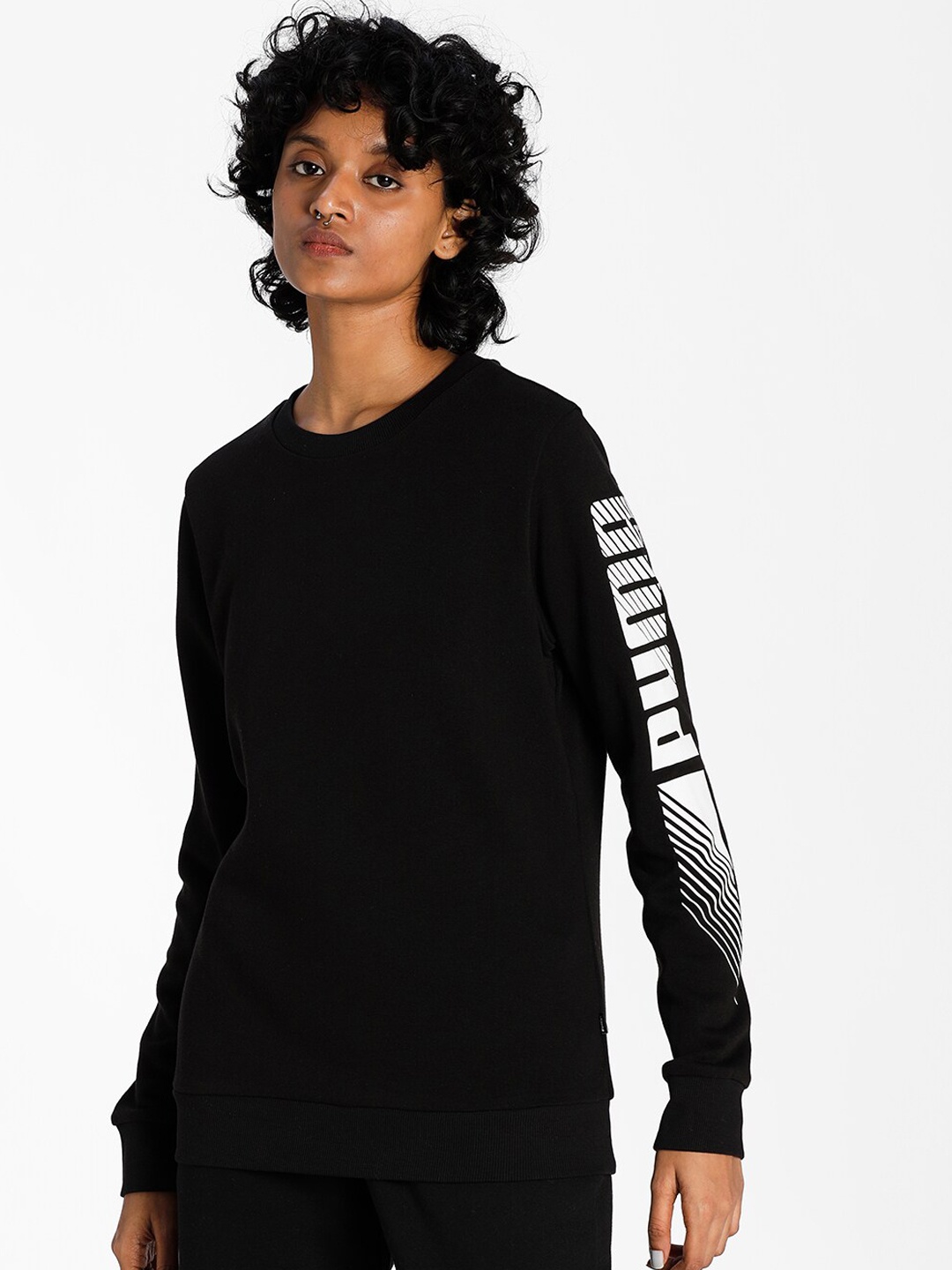 

Puma Women Black ESS Elongated Graphic Crew Printed Sweatshirt