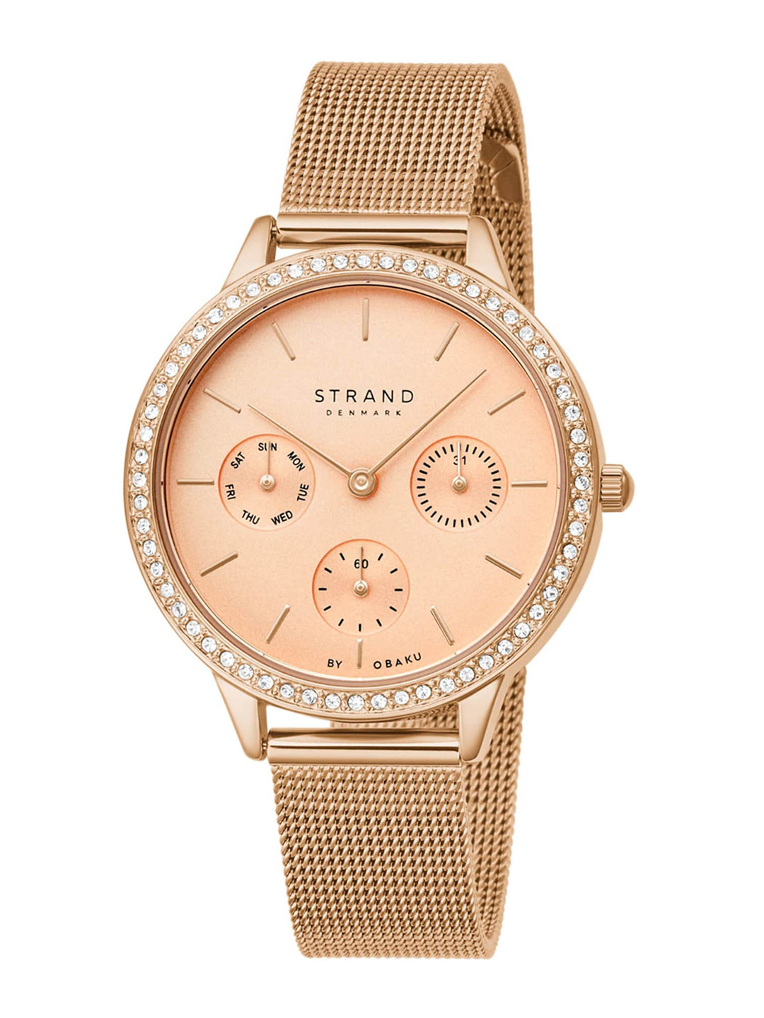 

STRAND BY OBAKU Women Rose Gold-Toned Brass Embellished & Stainless Steel Analogue Watch