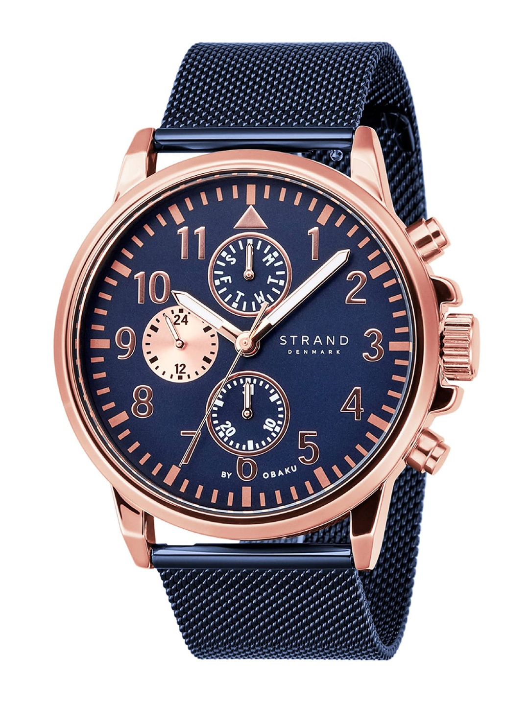 

STRAND BY OBAKU Men Blue Brass Dial & Blue Stainless Steel Bracelet Style Straps Analogue Watch, Navy blue