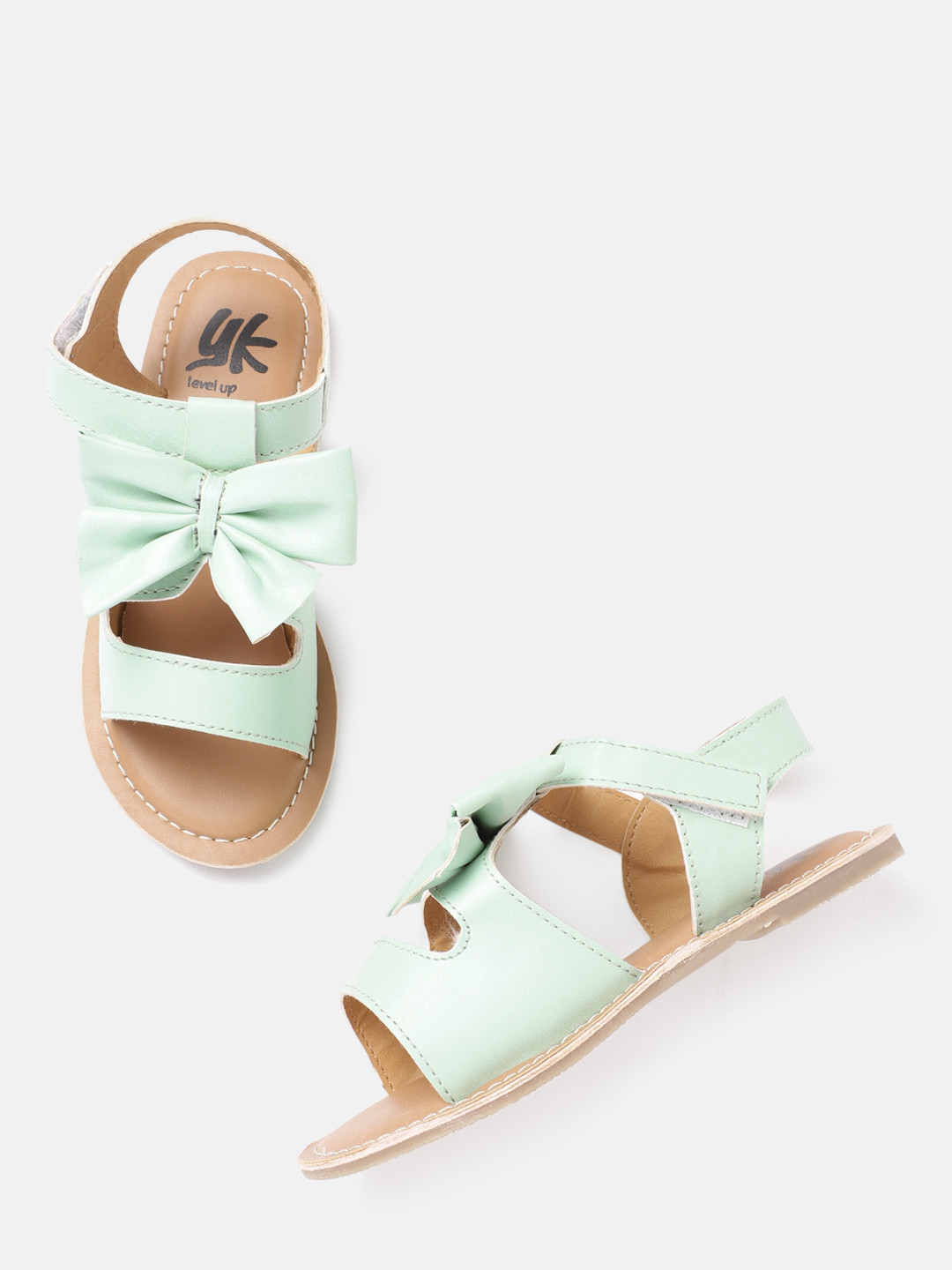 

YK Girls Mint Green Solid Open Toe Flats with Bow Detail