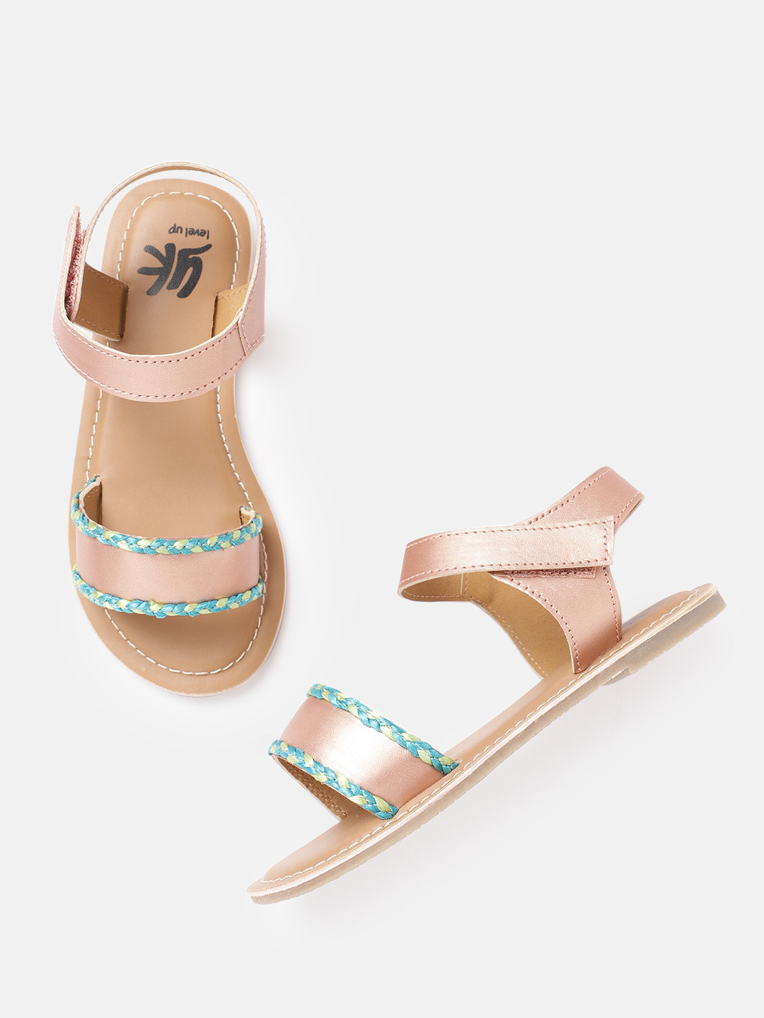 

YK Girls Rose Gold-Toned Solid Open Toe Flats with Braided Detail