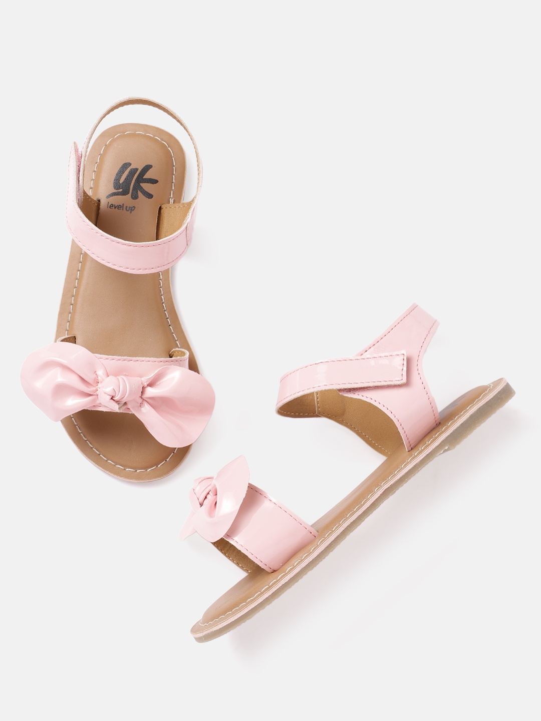 

YK Girls Pink Glossy Finish Open Toe Flats with Bows