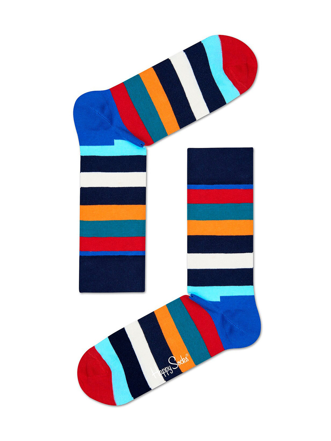 

Happy Socks Unisex Blue & Yellow Striped Calf-Length Socks