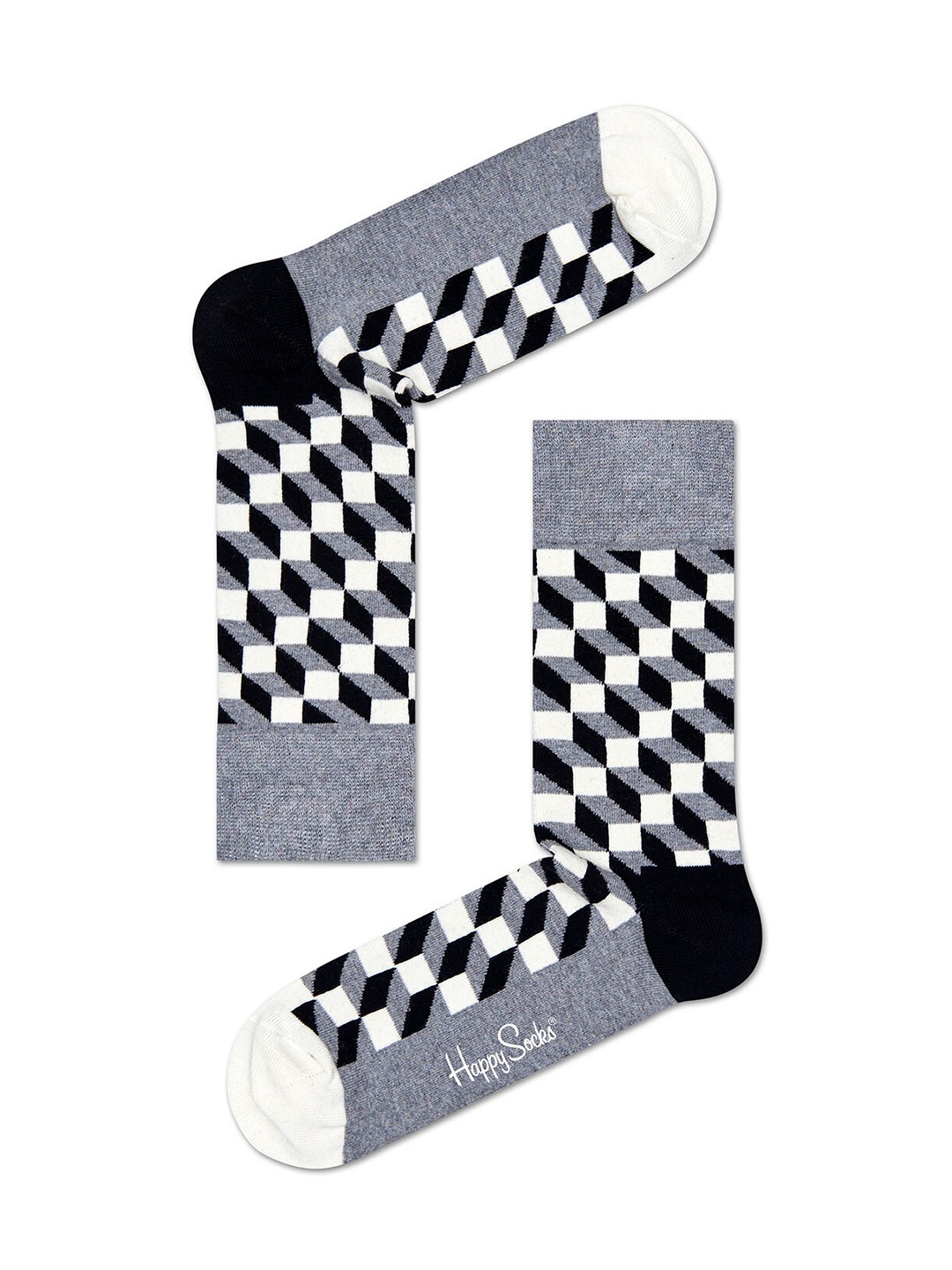 

Happy Socks Unisex Grey & White Checked Calf-Length Socks