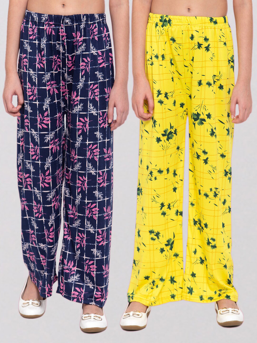 

KLOTTHE Girls Pack of 2 Printed Wide Leg Palazzos, Multi