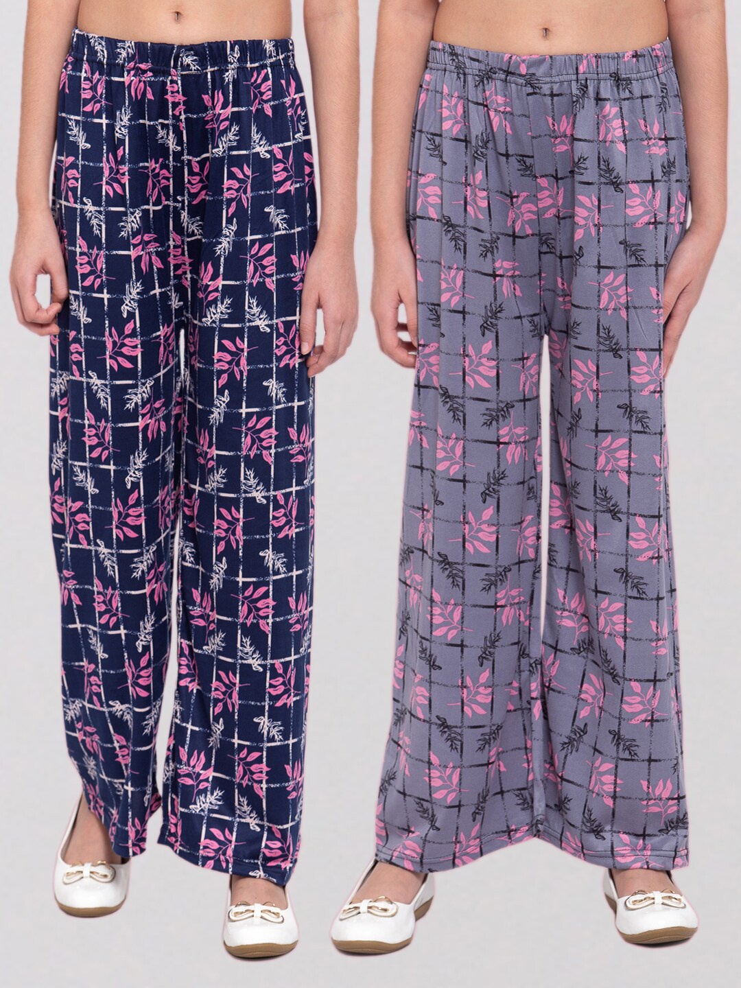 

KLOTTHE Girls Pack of 2 Printed Wide Leg Palazzos, Navy blue