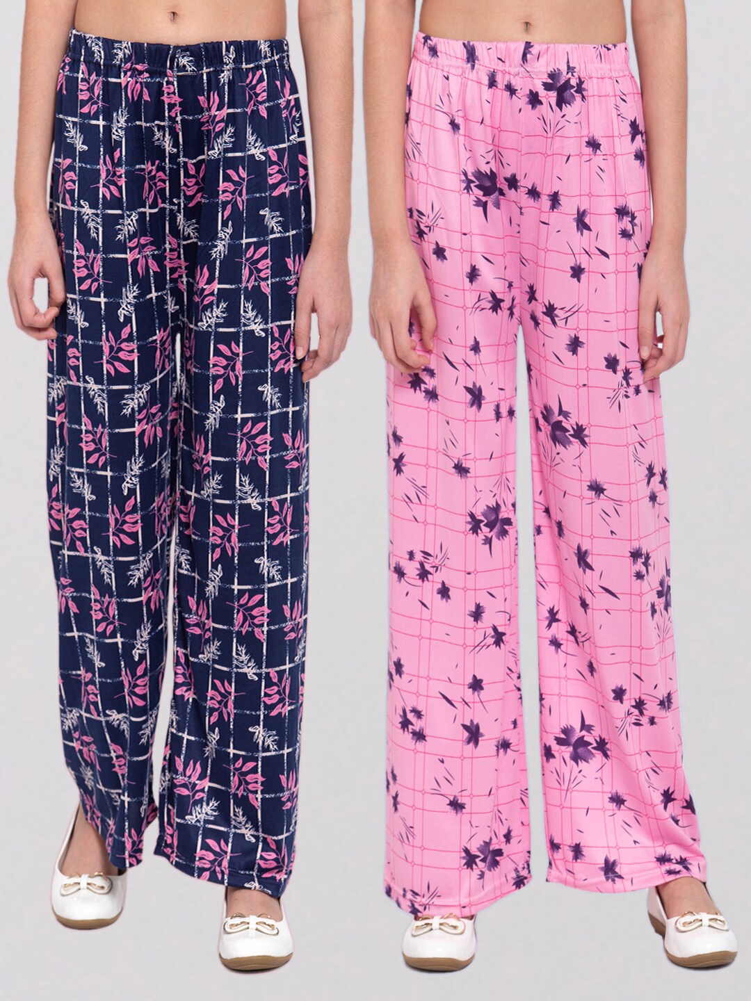 

KLOTTHE Girls Pack of 2 Printed Wide Leg Palazzos, Multi