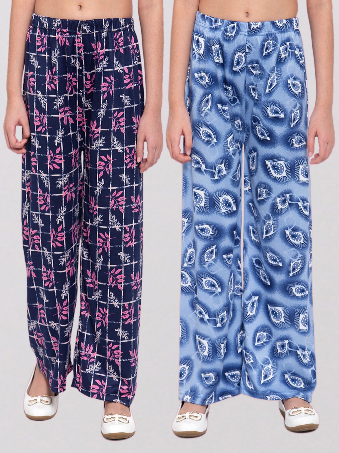 

KLOTTHE Girls Pack of 2 Printed Wide Leg Palazzos, Multi