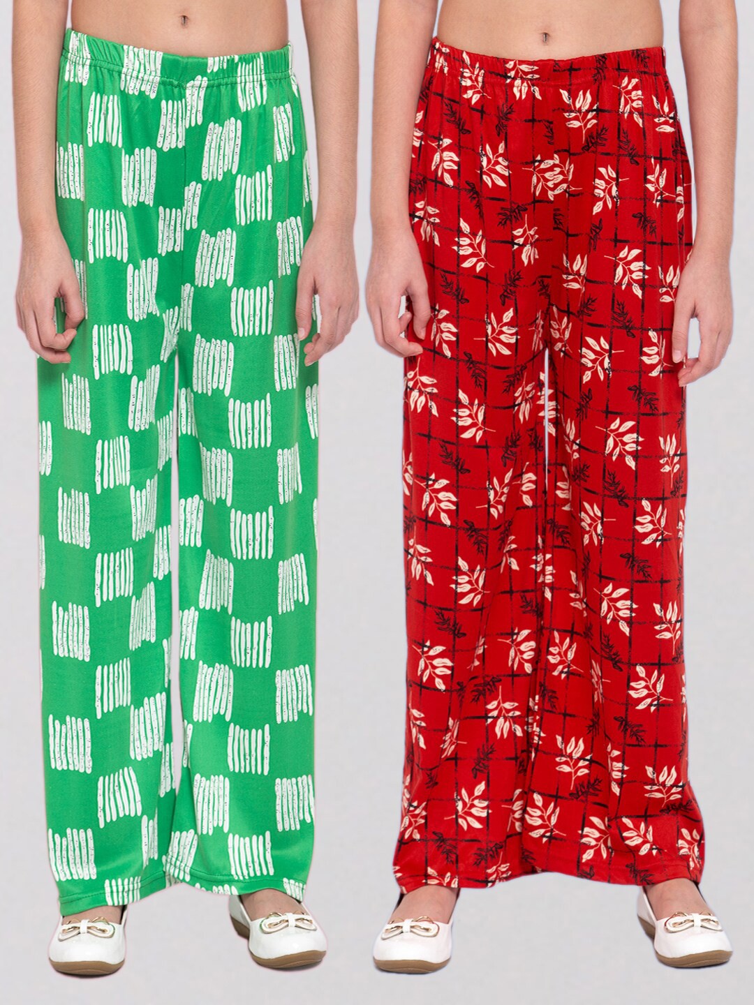 

KLOTTHE Girls Pack of 2 Printed Wide Leg Palazzos, Green