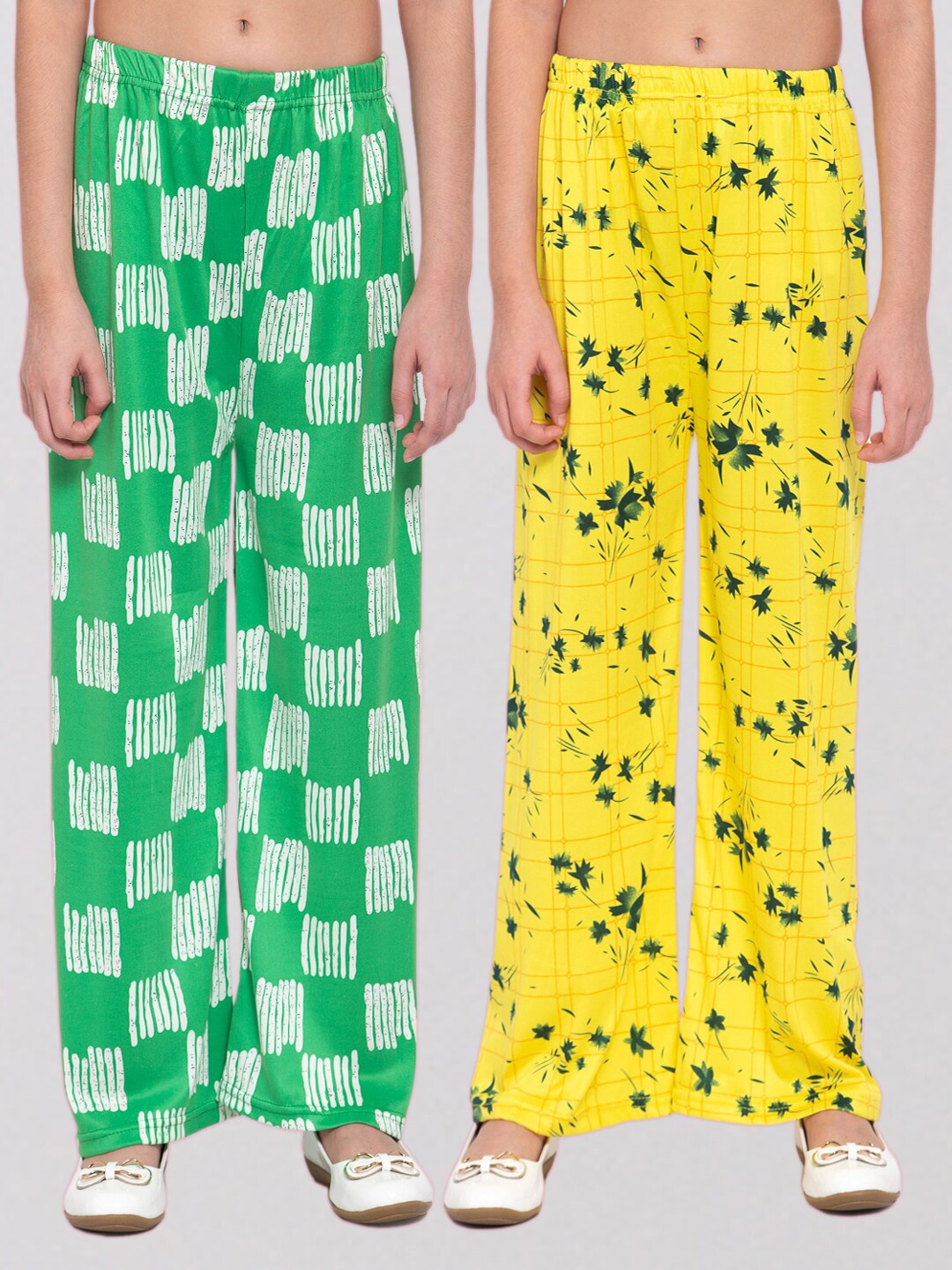 

KLOTTHE Girls Pack of 2 Printed Wide Leg Palazzos, Yellow