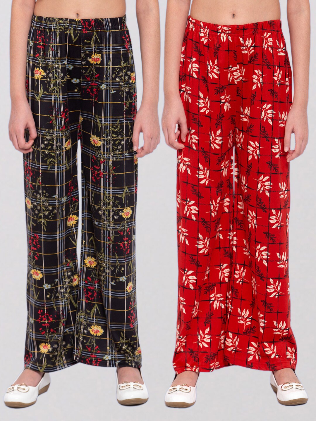 

KLOTTHE Girls Pack of 2 Printed Wide Leg Palazzos, Red