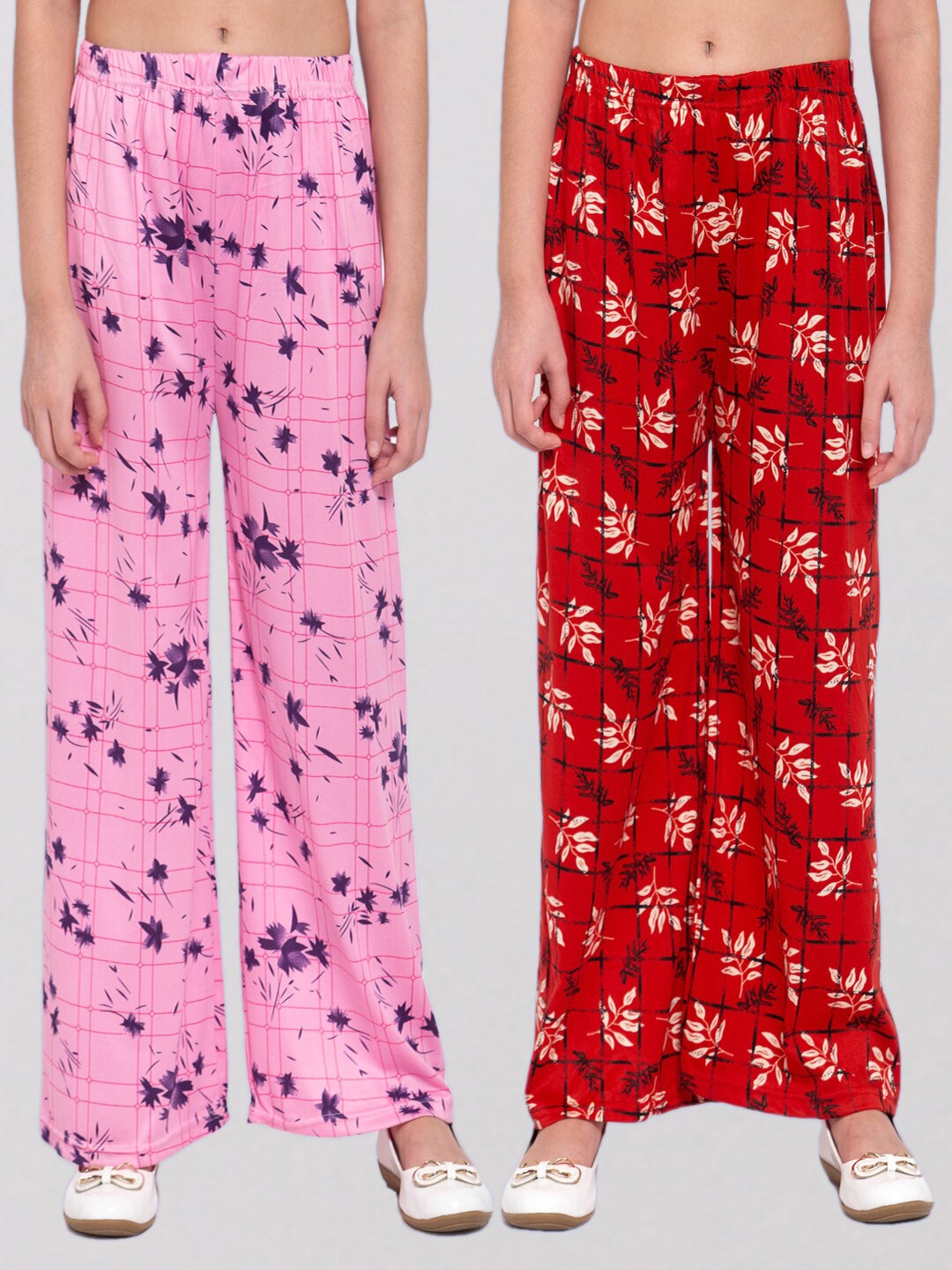 

KLOTTHE Pack of 2 Girls Multicoloured & Red Floral Printed Flared Palazzos, Multi