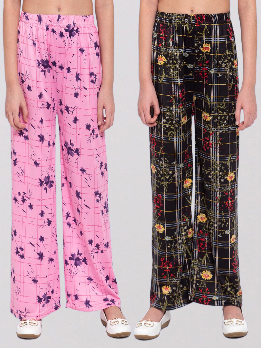 

KLOTTHE Pack of 2 Girls Multicoloured & Pink Floral Printed Palazzos, Multi