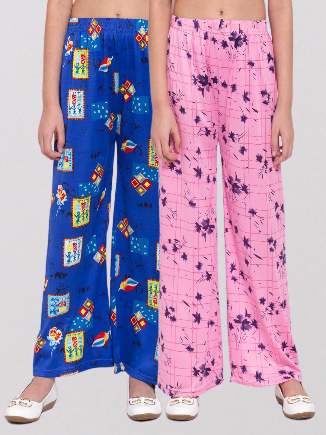 

KLOTTHE Girls Pack of 2 Printed Wide Leg Palazzos, Pink