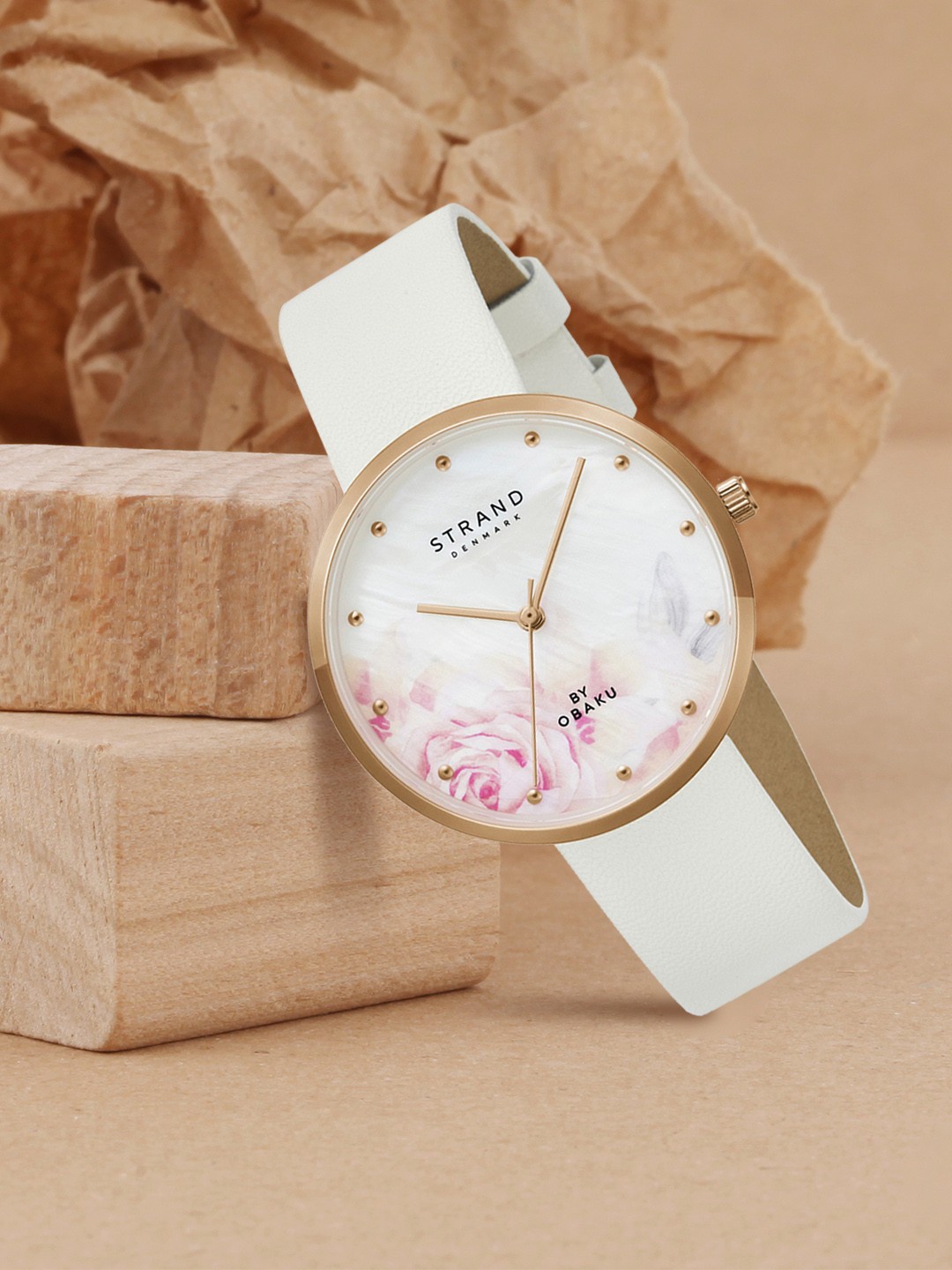 

STRAND BY OBAKU Women White Brass Dial & White Leather Straps Analogue Watch S700LXVWRW-DK