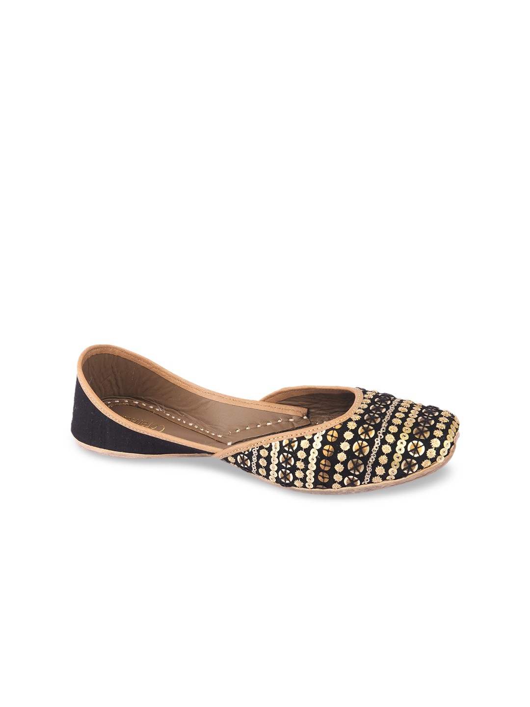 

Coral Haze Women Black Embellished Leather Ethnic Mojaris Flats