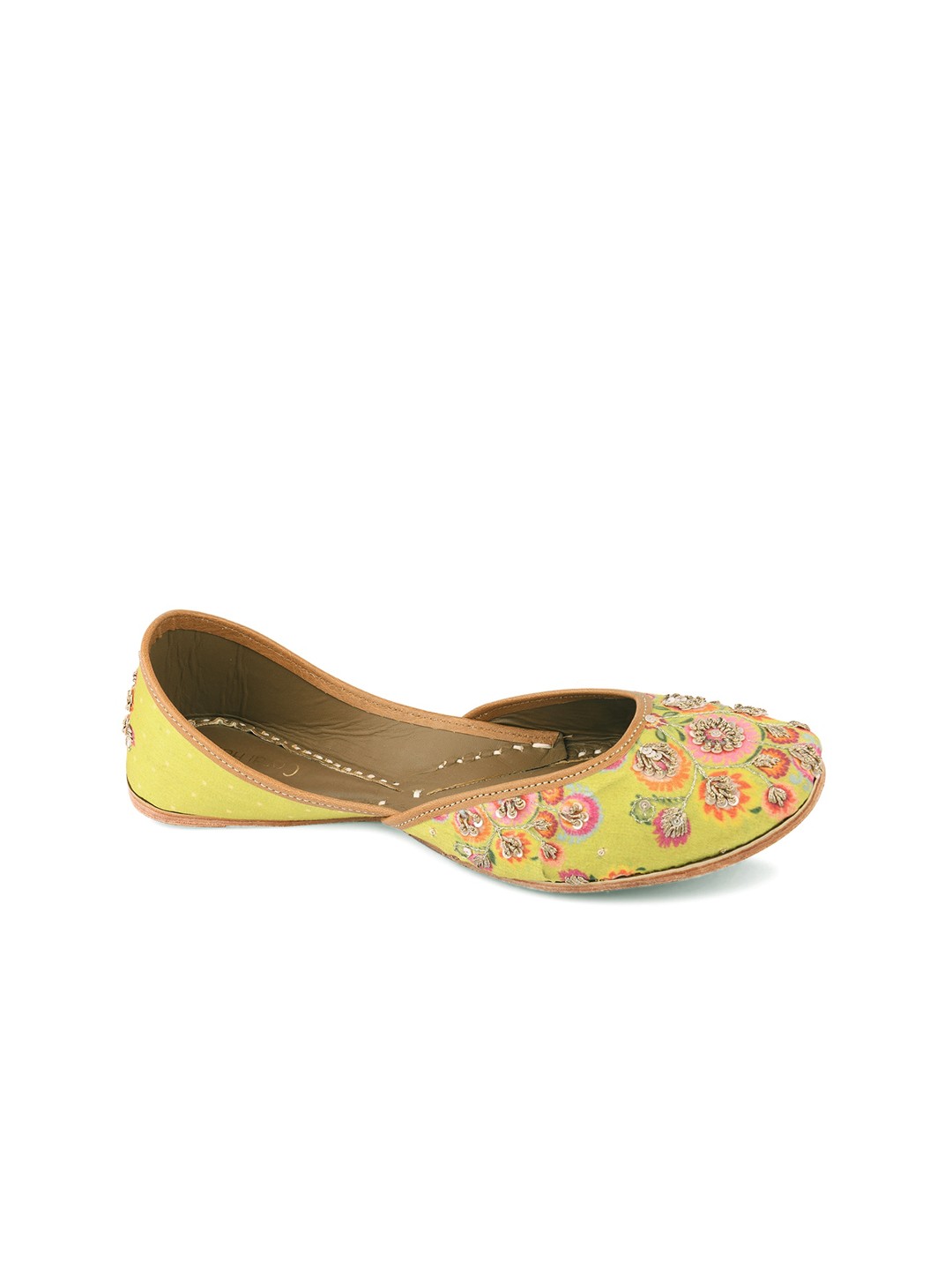

Coral Haze Women Lime Green Embellished Leather Ethnic Mojaris