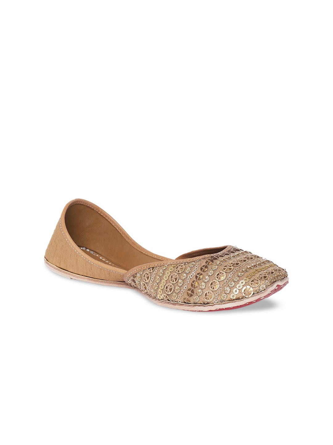

Coral Haze Women Gold-Toned Embellished Leather Ethnic Mojaris Flats