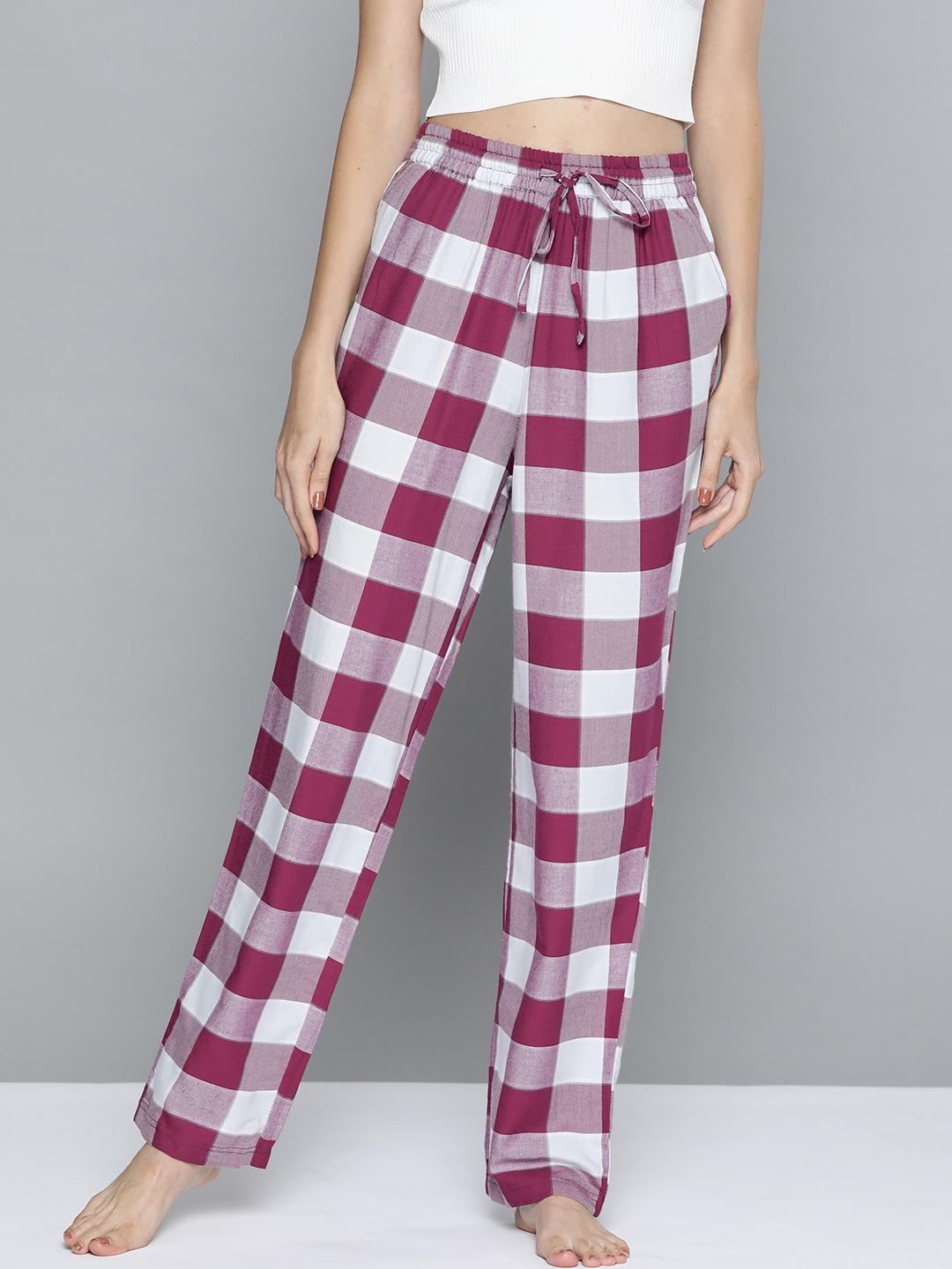 

HERE&NOW Women Magenta & White Checked Lounge Pants