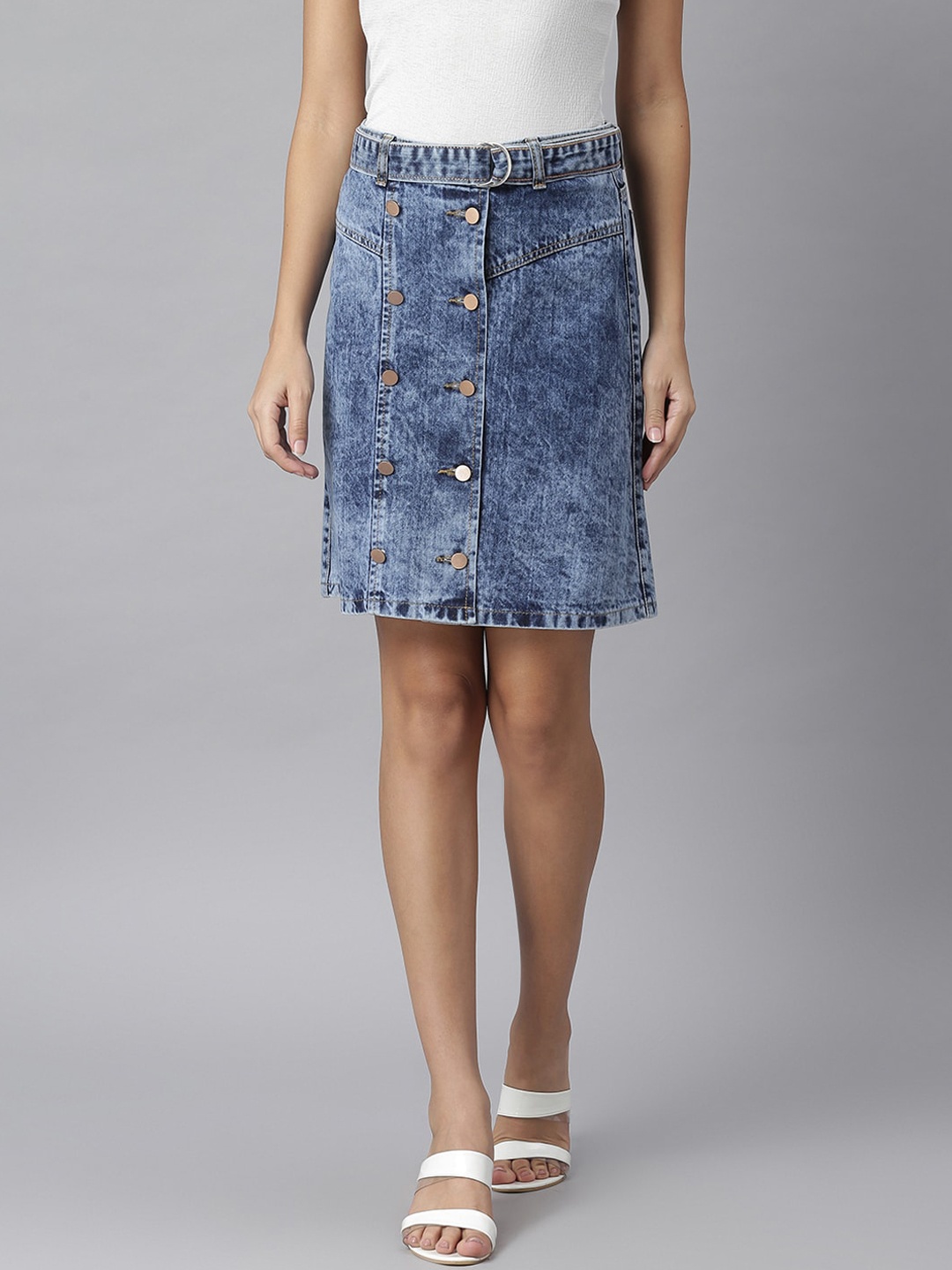 

KASSUALLY Women Blue Washed Pure Cotton A-Line Mini Skirt