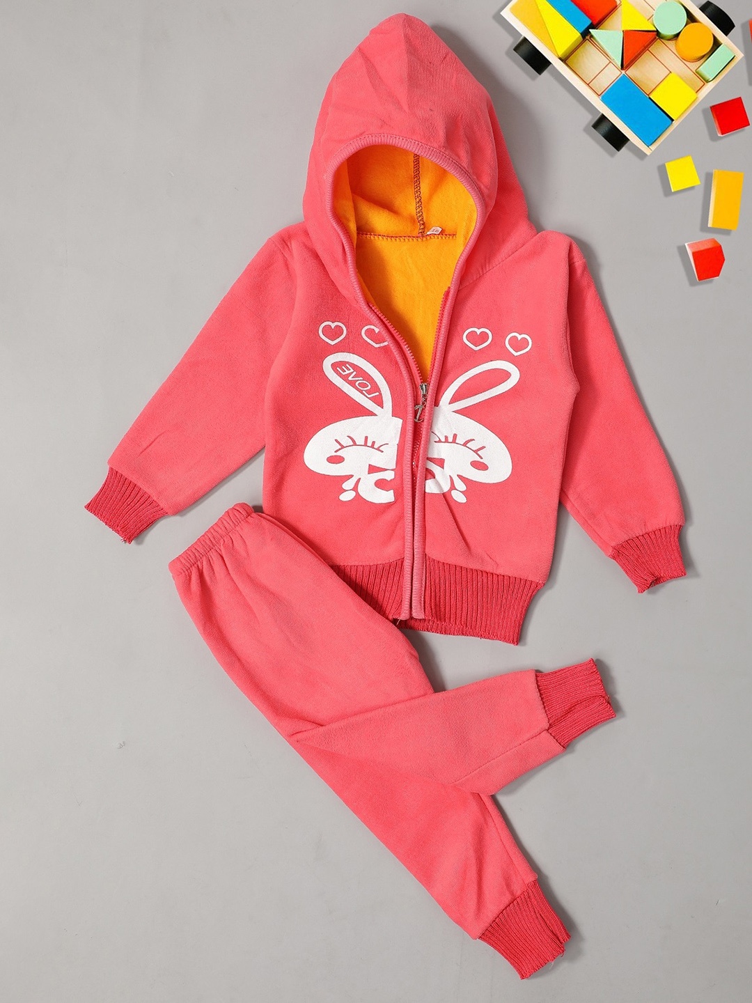 

PASSION PETALS Girls Coral Printed Hooded Track Suit