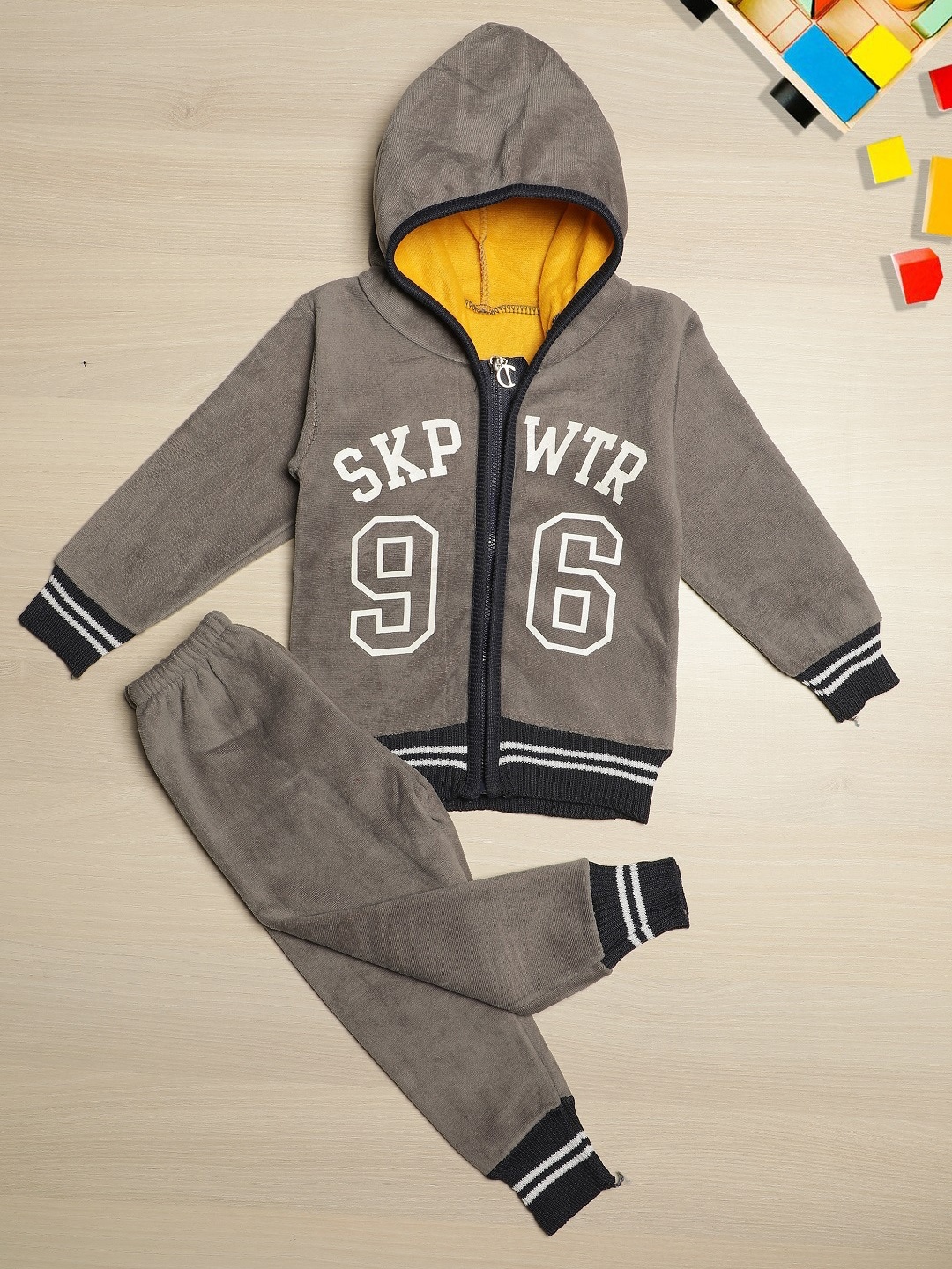 

PASSION PETALS Boys Grey Printed Hooded Track Suit