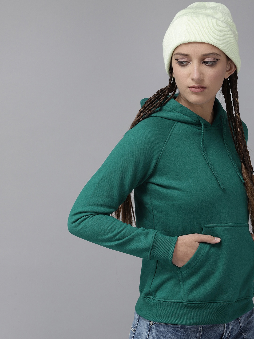 

UTH by Roadster Girls Green Solid Hooded Sweatshirt