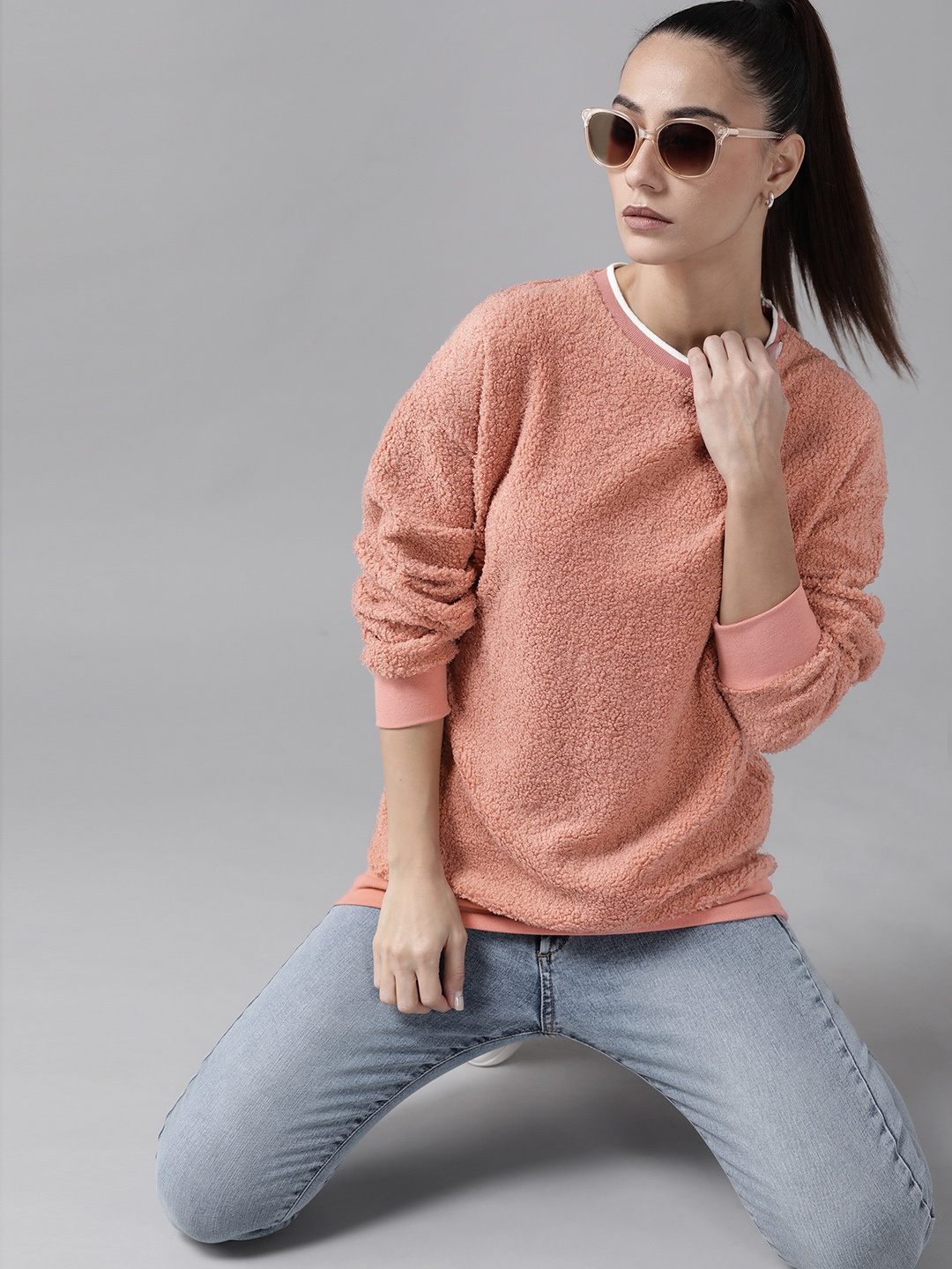 

Roadster Women Peach-Coloured Sherpa Sweatshirt