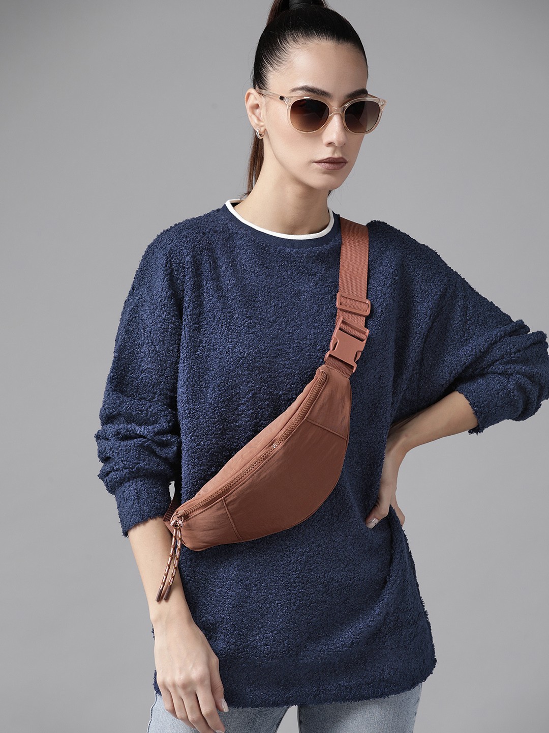 

Roadster Women Navy Blue Solid Sherpa Sweatshirt
