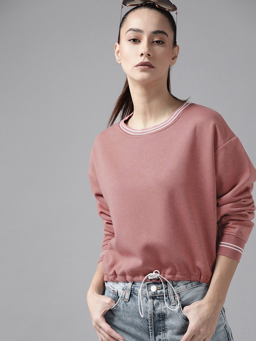 

Roadster Women Dusty Pink Solid Sweatshirt