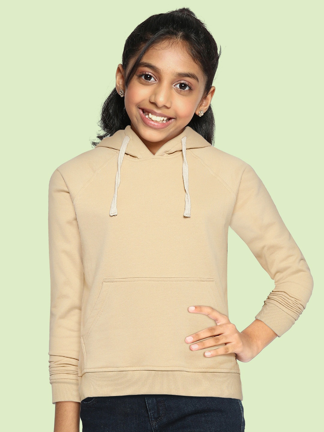 

UTH by Roadster Girls Beige Solid Hooded Sweatshirt