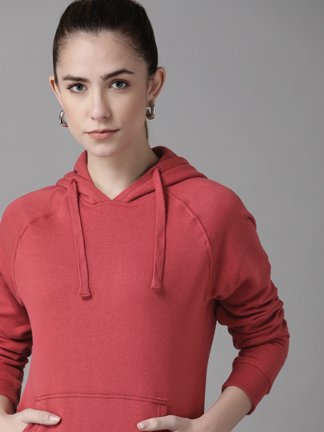 

Roadster Women Red Solid Hooded Sweatshirt