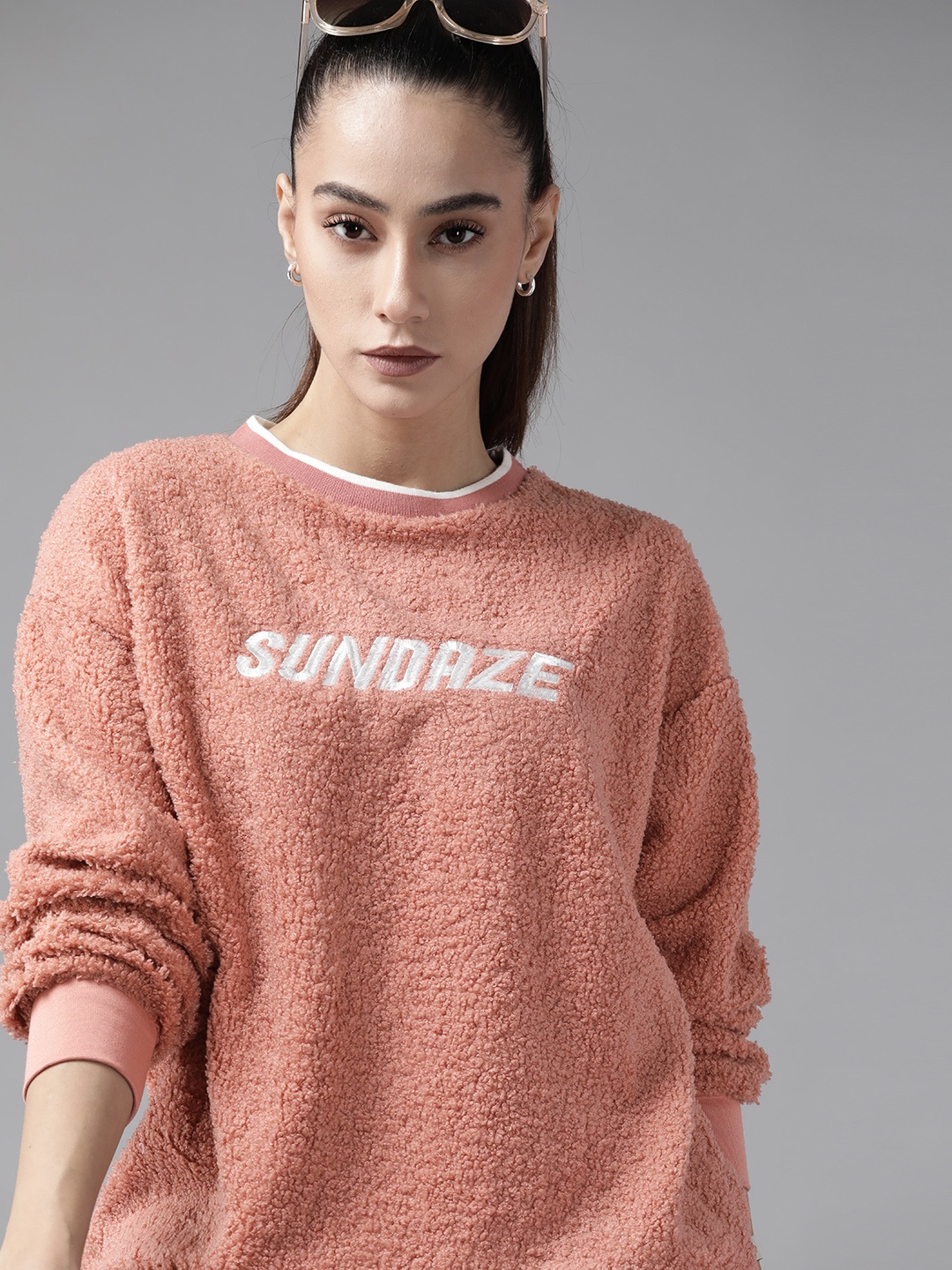 

Roadster Women Rose Embroidered Sherpa Sweatshirt