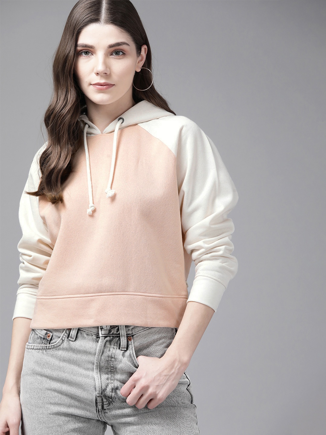 

Roadster Women Pink & Cream-Coloured Hooded Sweatshirt